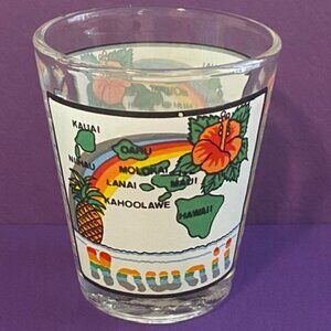 Vintage Shot Glass ~ Souvenir of Hawaiian Islands ~ Rainbow | Flower | Pineapple